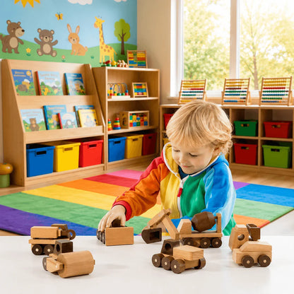 Wooden Construction Vehicle Toy Set for Toddlers – 4 Handmade Beech Wood Vehicles